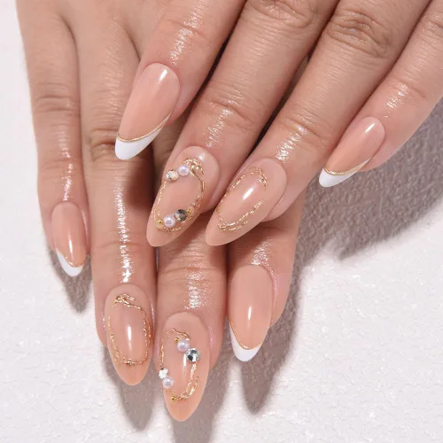 Vista 29 de evpct Uñas a presión bohemias 3D Nude con diseño de estrella dorada y 30 estrellas 3D de estilo bohemio
