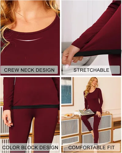 Vista 3 de Ekouaer Conjunto de ropa interior térmica para mujer, ropa interior larga, capa base, ligero, conjunto de 2 piezas