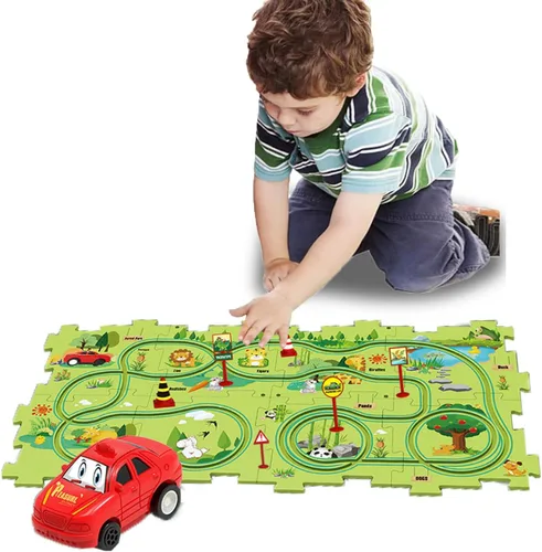 Vista 15 de Regalo de Cumpleaños para Niño de 4 Años, Set de Pista de Carros Rompecabezas para Niños con Mapa de Carretera, Set de Juego de Carros de Pista