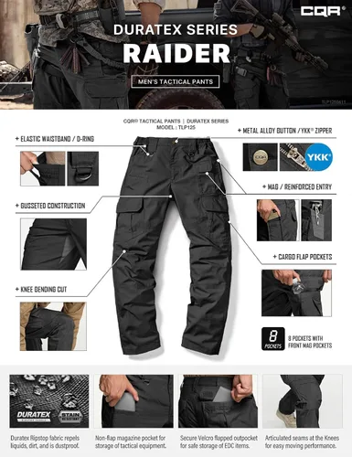Vista 8 de CQR - Pantalones tácticos tipo cargo para hombre, tejido ripstop, resistentes al agua, ligeros, para uso diario, trabajo, senderismo o exteriores