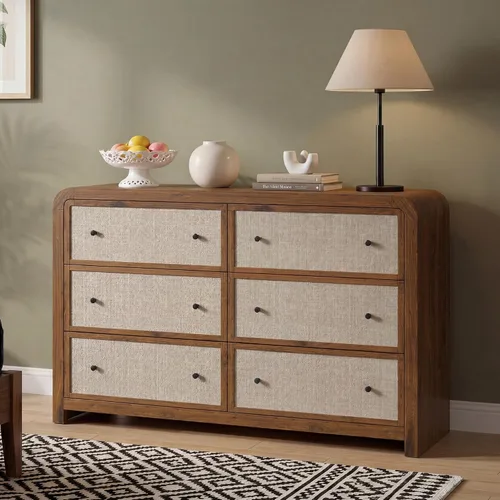 Vista 5 de Cómoda moderna de granja con 6 cajones para dormitorio Nogal