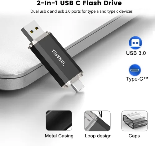 Vista 2 de TOPESEL Tipo C 2 Pack 32GB Unidad Flash USB C Unidad USB Dual 2-en-1 con Indicador LED USB 3.0/3.1 Gen1 Memoria Stick de 32 GB USB-C para Compartir