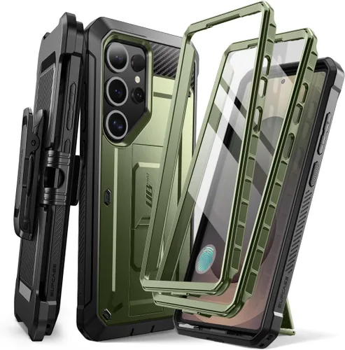 Vista 10 de SUPCASE - Funda para Samsung Galaxy S25 Ultra con protector de pantalla, color negro 2 Front Frames, Built-in Stand & Belt-Clip, Military-Grade