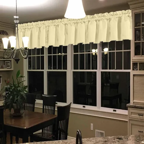 Vista 2 de Cenefa Extra Ancha Beige de 104 Pulgadas para Ventanas, Cenefa Opaca Pequeña de Media Ventana para Sala de Estar, Dormitorio, Estilo Granja, Cenefa