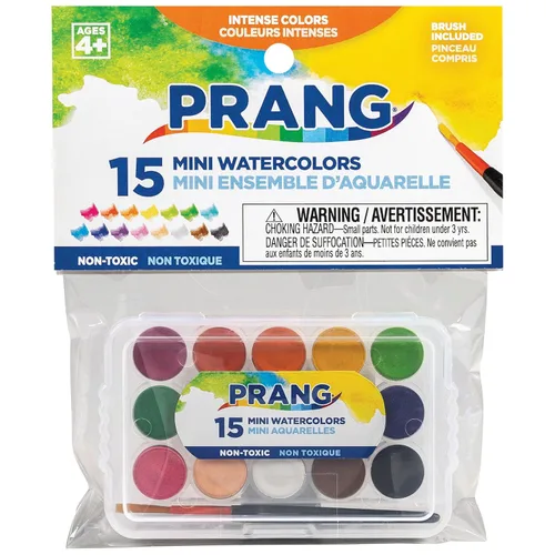 Vista 3 de Prang - Juego de acuarelas mini, (paquete grande de 24) bandeja de paleta y pincel, 15 colores surtidos, recuerdos para fiestas de arte, premios