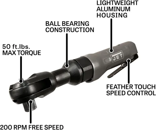 Vista 2 de JET Llave de trinquete neumática de 1/2 pulgada, 50 ft-lbs, 200 RPM (modelo JAT-302)