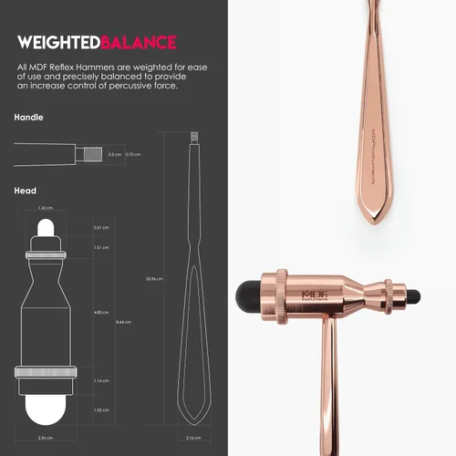 Vista 4 de MDF Instruments Martillo de reflejo neurológico Tromner de oro rosa con mango de punta puntiaguda para respuestas cutáneas y superficiales y MDF