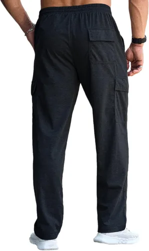 Vista 8 de CTU Pantalones deportivos holgados de moda para hombre, ligeros, para entrenamiento, pantalones deportivos con parte inferior abierta con bolsillos