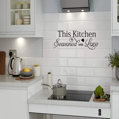 Vista 2 de Calcomanías de pared This Kitchen is Seasoned with Love Quotes Wall Stickers Kitchen Art Decor Vinyl Home Decor