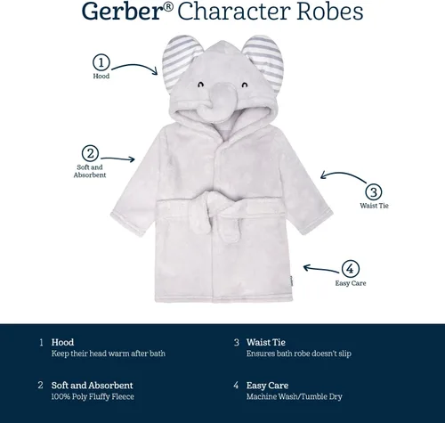 Vista 7 de Gerber Albornoz unisex de felpa suave con capucha de personaje animal para bebé