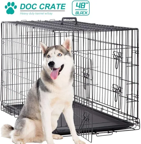Vista 12 de Jaula negra para perros de 24 pulgadas, grande, XXL, plegable para perros grandes, jaulas de alambre de metal, jaula de segregación de animales