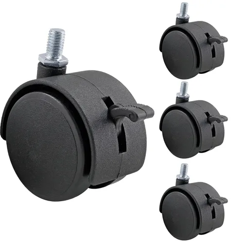 Vista 7 de Litoexpe 4 piezas de 1 pulgada de rueda giratoria de plástico, rueda giratoria de vástago negro M8 x 13mm para banco de trabajo, ruedas