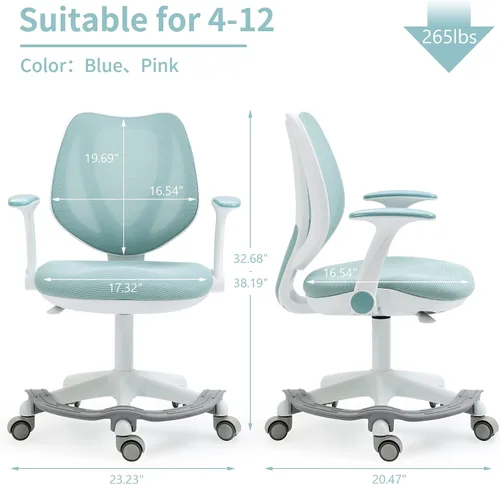 Vista 2 de HOMEFUN Silla de escritorio para niños, sillas de computadora con reposabrazos y reposapiés para niños y niñas, bonita malla ergonómica con altura