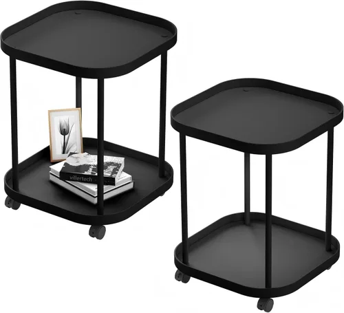 Vista 15 de Mesa auxiliar con ruedas Villertech, mesa auxiliar de sala de estar, mesa auxiliar de sofá móvil de plástico, mesa auxiliar pequeña, mesita de noche