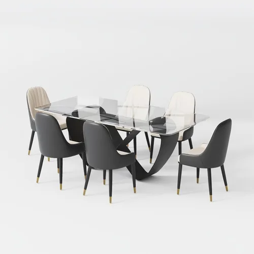 Vista 8 de POVISON Hobart - Mesa de comedor moderna de 71 pulgadas para 6, mesa de comedor negra de piedra sinterizada con pedestal de acero al carbono