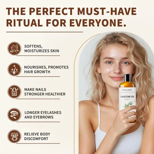 Vista 3 de MAYJAM Aceite de ricino orgánico de 16 onzas, aceites de ricino prensados en frío 100% puros para el crecimiento del cabello, cejas, pestañas