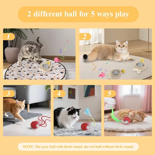 Vista 2 de Juguetes interactivos para gatos para interiores, bolas de gato automáticas para esconderse en bolsa, con 2 bolas, 3 colas, alfombra de juego de 5
