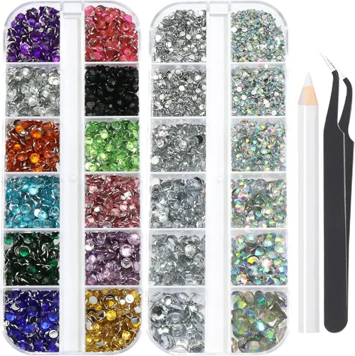 Vista 19 de 3520 diamantes de imitación de uñas color dorado champán para uñas, multiformas con parte trasera plana, diamantes de imitación redondos