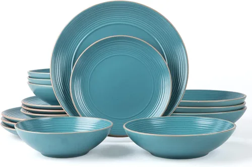 Vista 26 de ARORA SKUGGA Juego de vajilla redonda de cerámica de 16 piezas de 4, platos, platos pequeños, cuencos y tazas - Negro mate (472979)