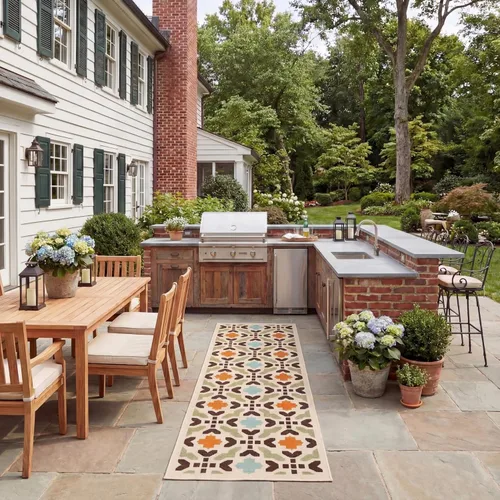 Vista 11 de SAFAVIEH Alfombra lavable al aire libre Veranda Collection – Alfombra de pasillo de 2 pies 3 x 8 pies, color crema y aguamarina, no desprende pelusa
