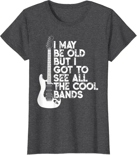 Vista 4 de Camiseta con texto en inglés "I May Be Old But I Got to See All The Cool Bands" Negro