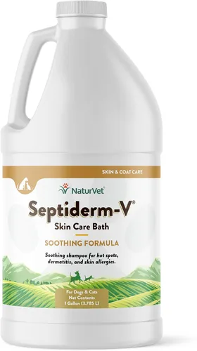 Vista 9 de NaturVet Septiderm-V Gel de baño para el cuidado de la piel para perros y gatos, suplemento de salud de mascotas para dermatitis, alergias