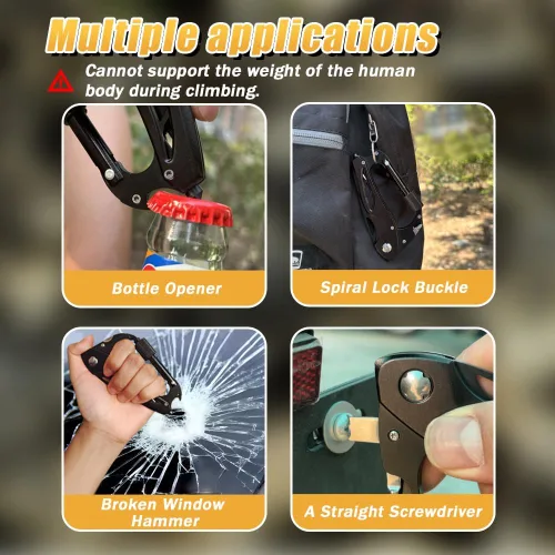 Vista 6 de Mosquetón multiherramienta con cuchillo de bolsillo, mosquetón EDC con cuchillos plegables, equipo de supervivencia para camping, senderismo
