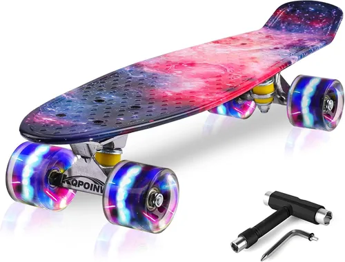 Vista 9 de Patinetas, Monopatín Completo de 56 cm, Mini Cruiser para Niños, Niñas, Adolescentes Principiantes con Ruedas de Luces Intermitentes Coloridas
