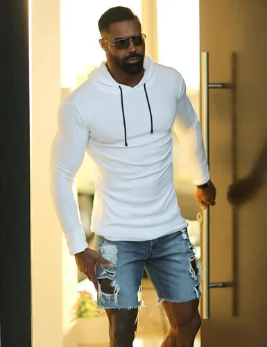 Vista 3 de KELLORENA Sudadera con capucha para hombre, elástica, de manga larga, ligera, acanalada, para gimnasio
