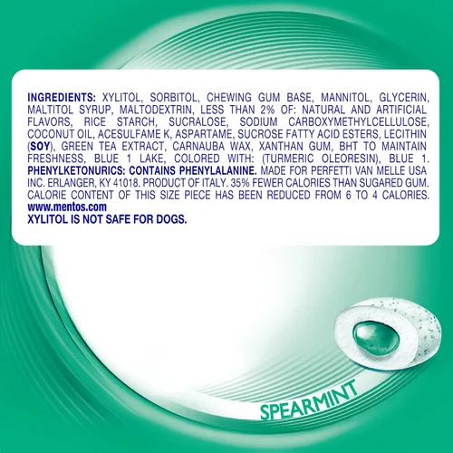 Vista 3 de MENTOS Sugar Free Gum with Xylitol, Spearmint, 50 Piece Bottle (4 Pack)