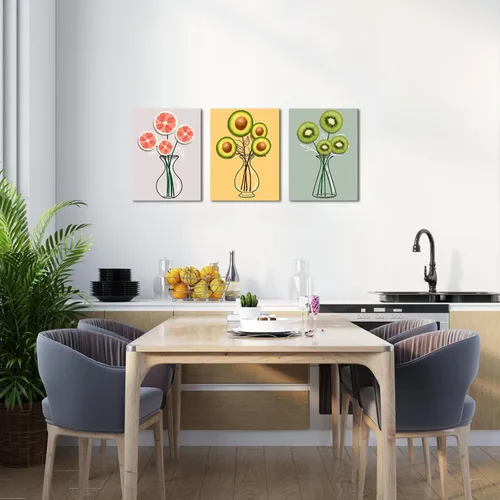 Vista 3 de Biuteawal Lienzo de frutas para pared, kiwis, pomelo en botella, florero, imagen, rosa, amarillo, verde, pintura, naturaleza muerta, obra de arte