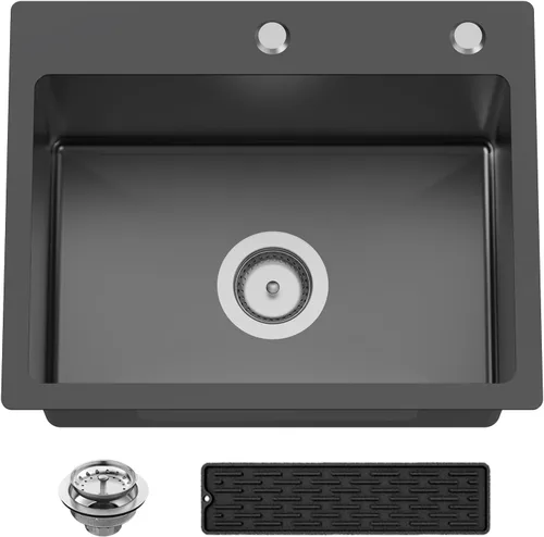 Vista 10 de Fregadero Negro de Cocina y Bar, Fregadero de Cocina de Acero Inoxidable de 15 x 17 Pulgadas para Empotrar, Fregadero de Bar Moderno de Un Solo