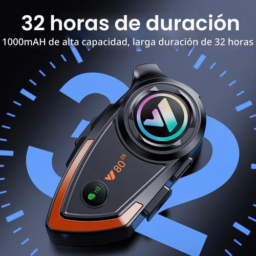 Vista 6 de Casco de motocicleta Bluetooth 1,640.4 ft 2 riders casco Bluetooth intercomunicador auriculares con CVC ruido calidad sonido altavoces sistemas