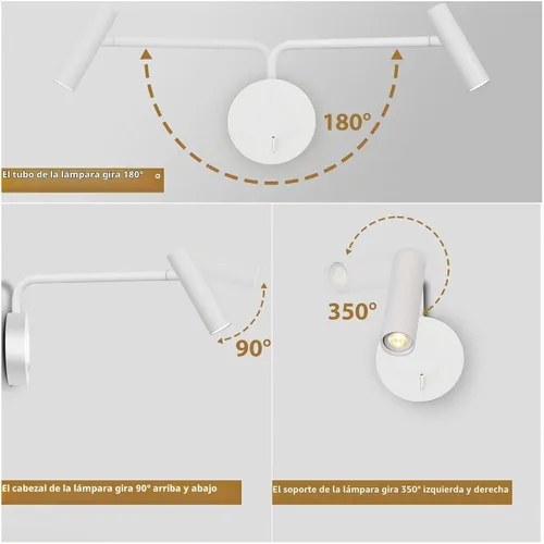 Vista 3 de ZEROUNO Lámpara de lectura montada en la pared para dormitorio, aplique cableado con interruptor de encendido/apagado, moderna lámpara de pared
