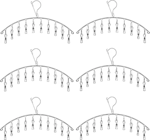 Vista 6 de Percha de secado de ropa de acero inoxidable con gancho resistente al viento, colgador de ropa interior, perchas con 8 clips para secar calcetines