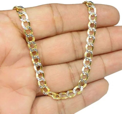 Vista 2 de Pulsera Cubana de 10 K de dos tonos oro amarillo y blanco sólido C-Link para hombremujer 0177in