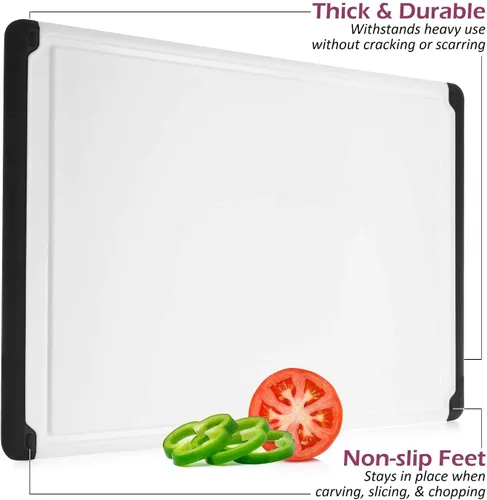 Vista 6 de Tabla de cortar de plástico extra grande para cocina, tabla de cortar de 18 pulgadas, apta para lavavajillas, tabla de cortar reversible con ranura