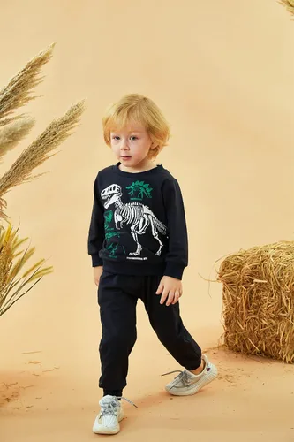 Vista 4 de HIHA Conjunto de sudadera de dinosaurio para niño pequeño, sudadera de manga larga, pantalones, ropa de primavera