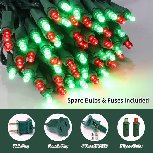 Vista 2 de LAMPHOME 100 unidades de rojo y verde - Tira de luces - 21.6 pies de luces LED de Navidad, mini luces LED para decoración de interiores, exteriores