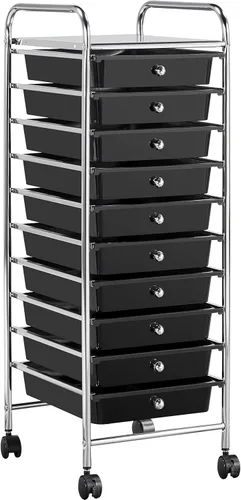 Vista 17 de Topeakmart Organizador de carrito con ruedas de 12 cajones, cajones de almacenamiento de plástico, carrito utilitario, 360 ruedas, color negro