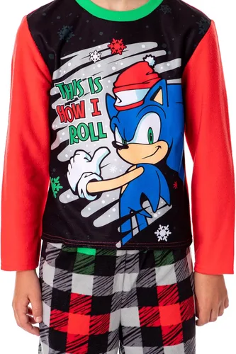 Vista 3 de Komar Kids Sonic the Hedgehog - Conjunto de pijama de manga larga para niños con texto en inglés "This Is How I Roll