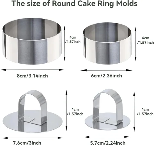Vista 6 de Uncle Jack 4 moldes redondos para anillos de pastel, molde de anillo de pastel de acero inoxidable con empujador, para herramientas de cocina