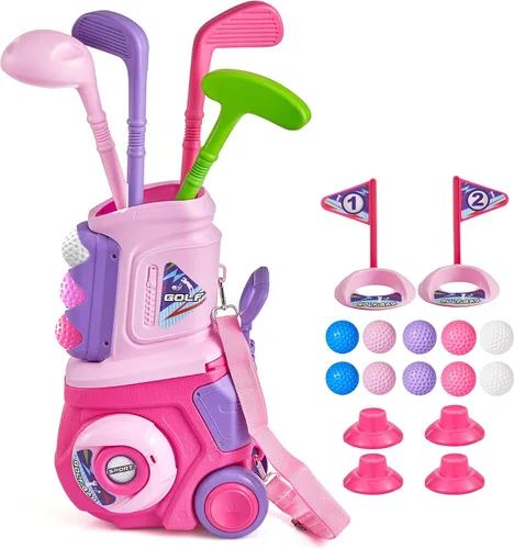 Vista 10 de PJG Juego de golf para niños pequeños, palos de golf de plástico para niños de 1, 2, 3, 4, 5 años con 4 palos de golf y 10 pelotas, juguetes de golf