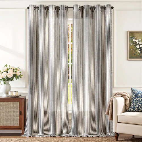 Vista 28 de jinchan Linen Blackout Curtains Back Tab 96 Inch 2 Panels Striped Blue Blue Stripe Lined