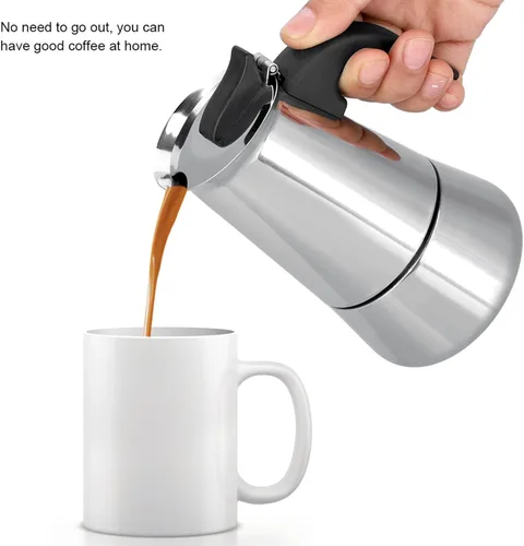 Vista 5 de Pilipane Cafetera portátil para cafetera, cafetera de acero inoxidable, cafetera para gran familia, hogar, oficina, campamento, funciona con estufa