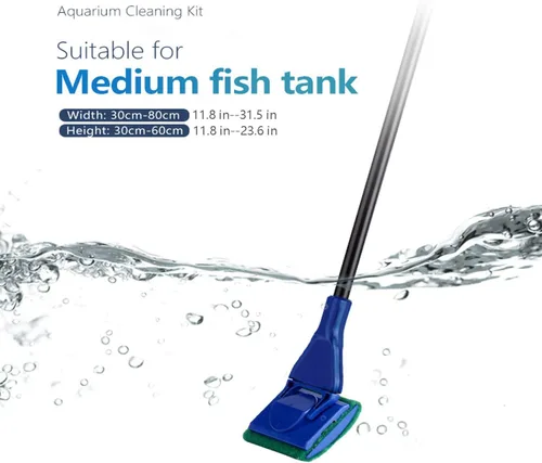 Vista 5 de Kit de herramientas de limpieza de acuario 5 en 1 función para tanque de peces largo y profundo, incluyendo raspador de algas, esponja de limpieza