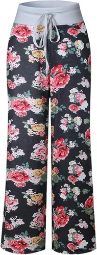 Vista 4 de Pantalones de pijama para mujer, pantalones de pijama a cuadros de búfalo, pantalones casuales sueltos de pierna ancha, pantalones elásticos