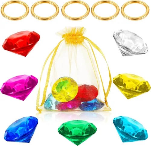 Vista 8 de Juego de anillos redondos de oro con piedras preciosas de diamante acrílico Joyería de aleación para fiesta, caza, ornamento de pastel, bolsa