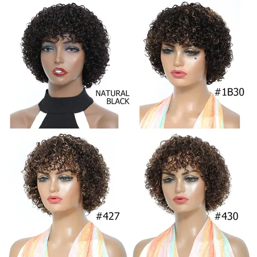 Vista 5 de Peluca de cabello humano rizado estilo Bob para mujeres negras, 150% de densidad, mezcla de castaño caoba, peluca corta sin pegamento por