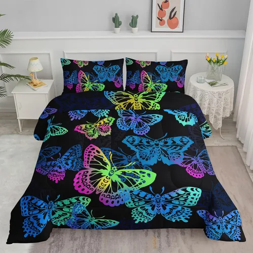 Vista 20 de Axolotl - Juego de ropa de cama para niños con diseño de gatos de dibujos animados tamaño individual, juego de edredón con líneas degradadas y lindo